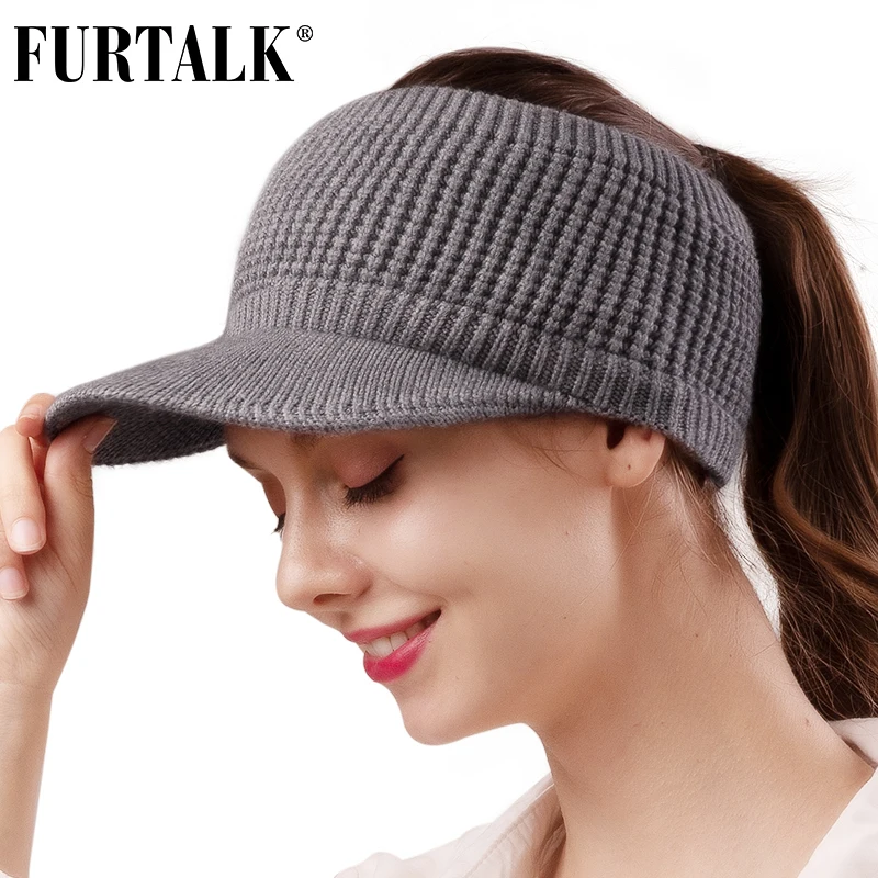 FURTALK зимняя шапка женская вязаная бейсболка с бархатным флисом зимняя спортивная шапка грязный высокий пучок конский хвост Козырек Кепка для дам