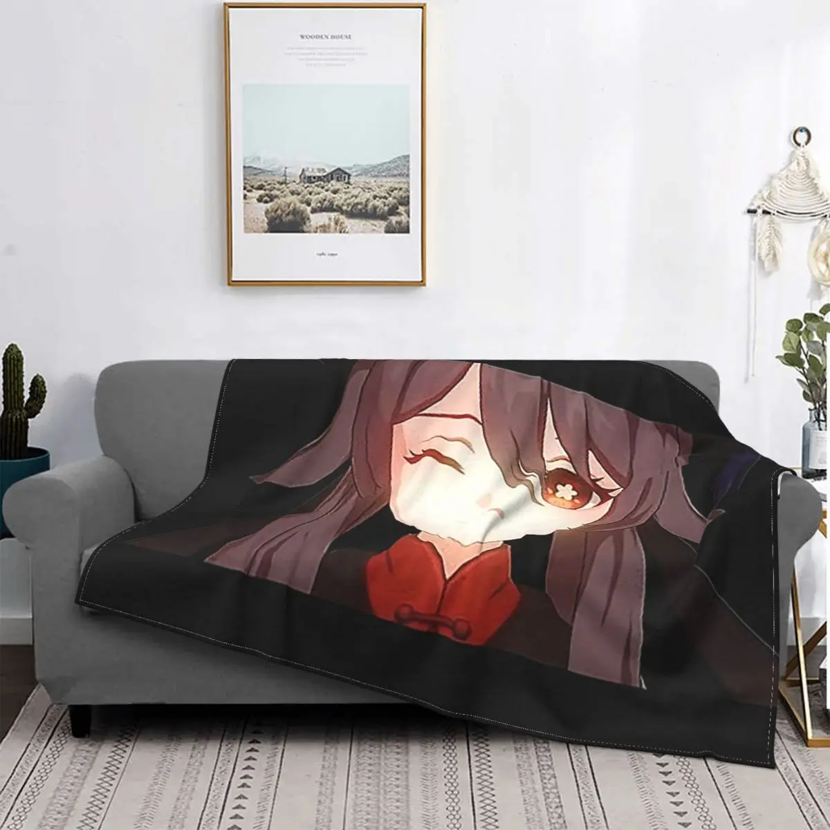 

Hu Tao Blanket Childe Genshin Impact Anime Game Wool Funny Breathable Throw Blankets for Chair Covering Sofa All Season