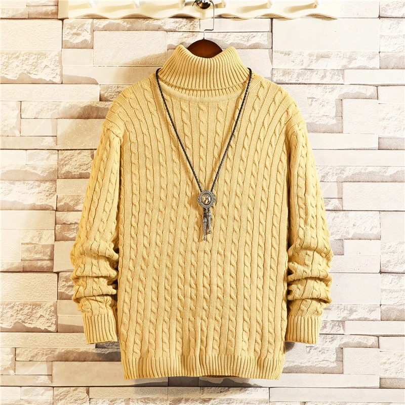 2020 мужской теплый свитер с высоким воротом модный однотонный вязаный Мужской