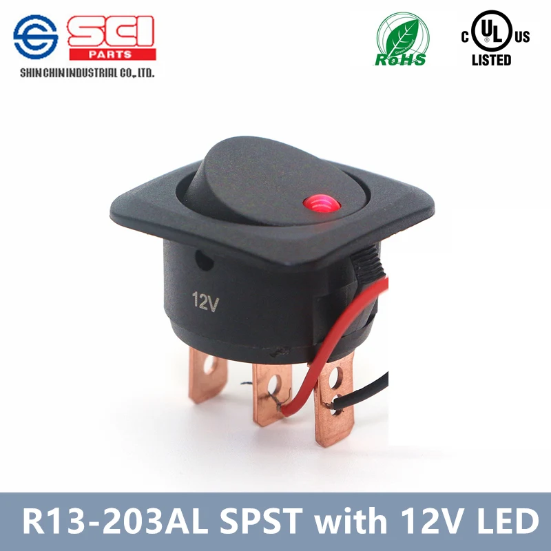 Taiwan SCI R13-223AL STSP клавишный выключатель с неоновой зажигалкой 12 В/ВКЛ./ВЫКЛ. 3