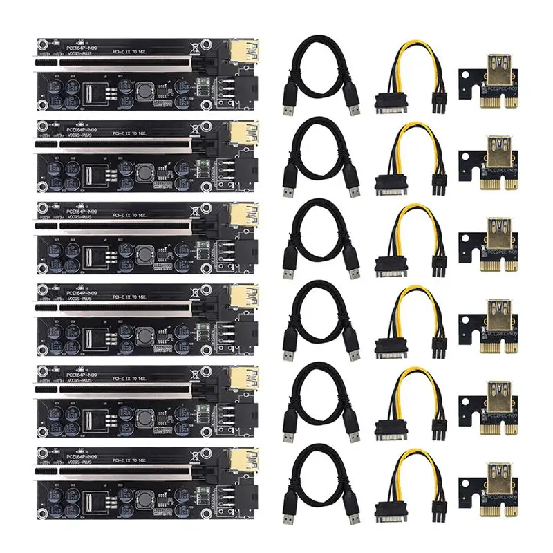 

Professional mining VER009S 1/6set Riser Card Plus 1X To 16X Extender 6Pin Graphics Extension Adapter USB 3.0 Cable GPU Miner