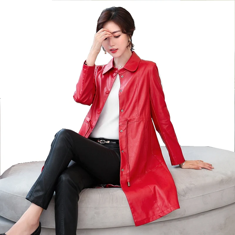 Роскошное кожаное замшевое пальто куртка на весну и осень Женская приталенная