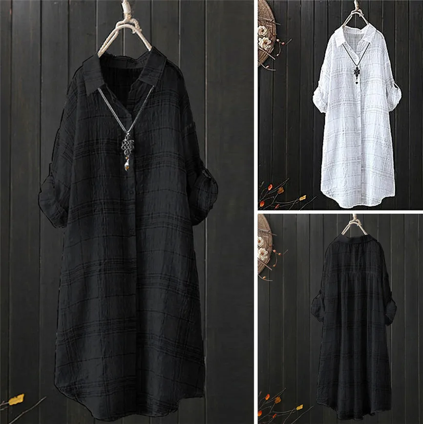 Женская рубашка с воротником Повседневная в клетку полоску длинным рукавом топы