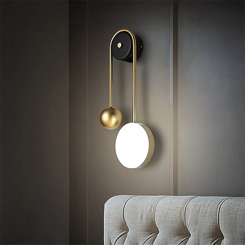 

Golden Copper Led Wall Lamp Nordic Style Bedside Wall Sconce 15W Creative Decoration Light for Background Hotel Bathroom Decor