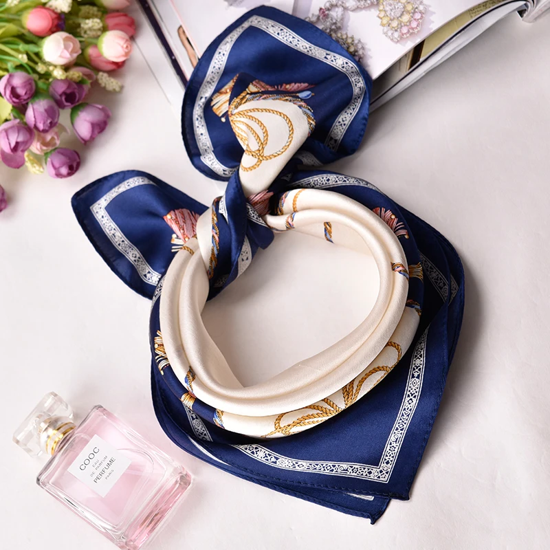 Женский квадратный шейный платок из натурального шелка 100% бандана с принтом Bufanda