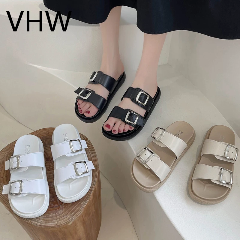 Сандалии женские в стиле ретро модные уличные тапочки плоская подошва кожаные