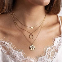 heart crescent map pendant necklace clavicle chain new simple fashion jewelry for women