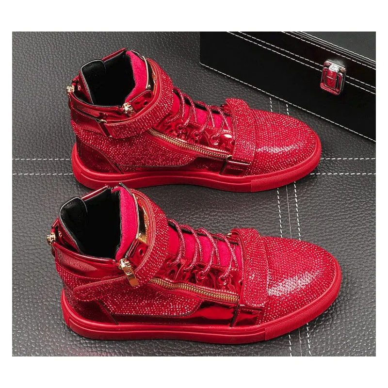 Мужские Ботильоны из флока черные или красные повседневные ботинки с высоким