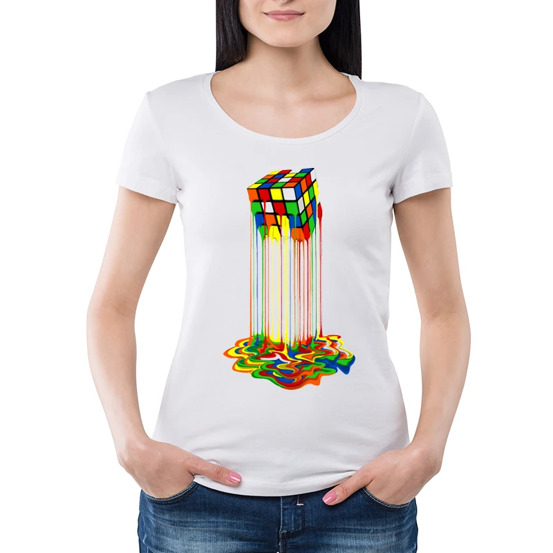 

Женская модная Радужная абстракция расплавленного кубика Рубика с принтом Футболка с коротким рукавом женские фантастические дизайнерски...