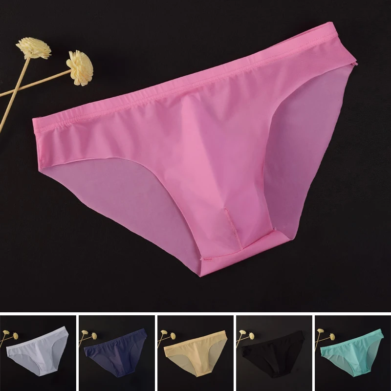 

Men's Viscose See-through Underwear Men New Briefs Male Ultra-thin Low-rise Sexy Solid Color Briefs Underpants