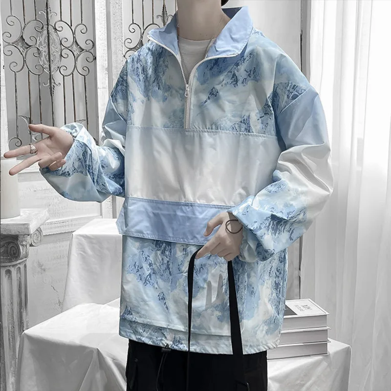 

Hooded Jacket Men's Fashion Printing Casual Pocket Jackets Mens Streetwear Loose Hip-hop Bomber Jacket Men Large Size M-5XL