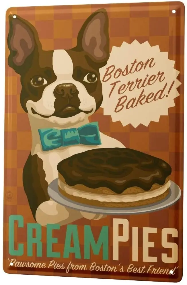 

LEotiE SINCE 2004 Tin Sign Metal Plate Decorative Sign Home Decor Plaques Breed Boston Terrier