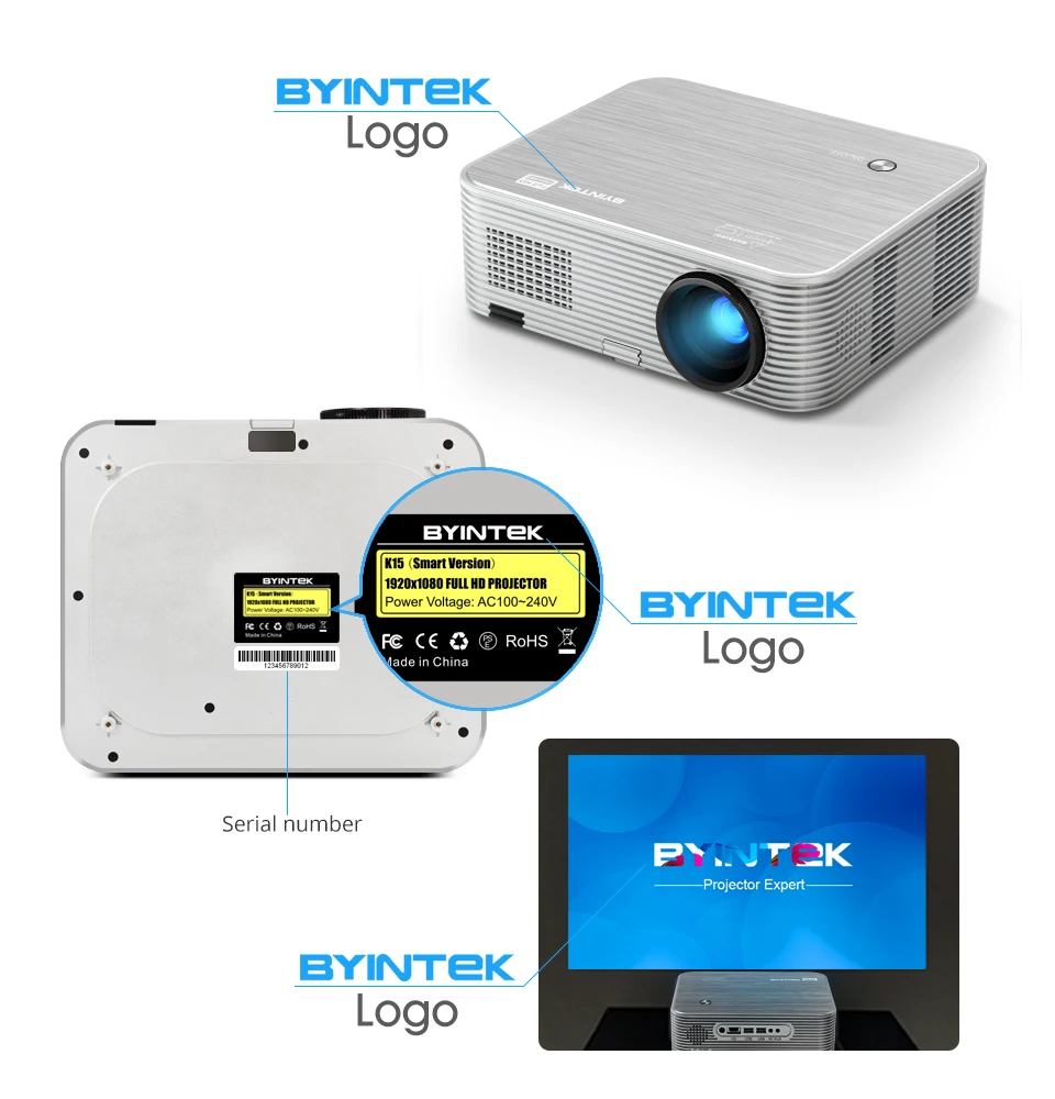 BYINTEK MOON K15 Full HD 1080P Android wifi светодиодный 1920x1080 lcd видео проектор для Iphone смартфонов