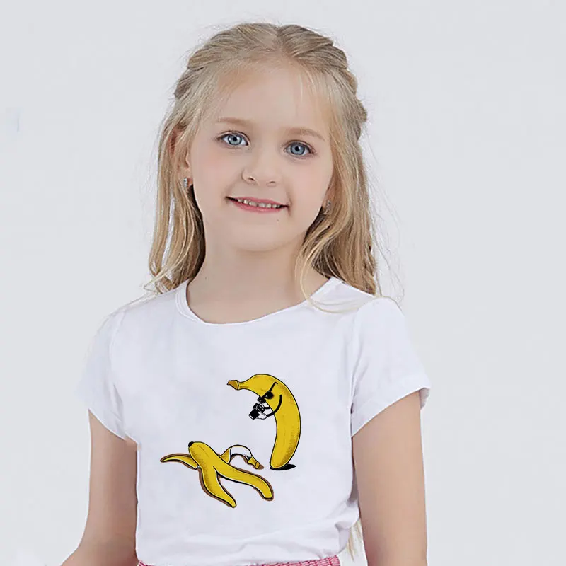 

Веселая детская футболка, летняя футболка с принтом бананов, для мальчиков и девочек, в стиле Харадзюку, корейский дизайн, футболки с круглы...