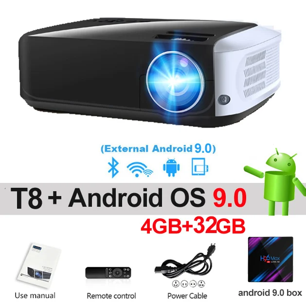 WZATCO T8 светодиодный проектор USB Android 9,0 дополнительно Wifi умный домашний кинотеатр проекторы HDMI Full HD 1080P светодиодный проектор - Цвет: T8 add 32GB