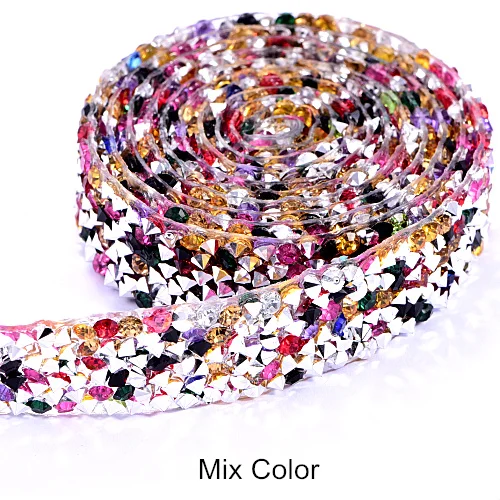 Mix Color 1 ярд 1,5 см ширина красочная Смола Стразы Обрезка горячей фиксации глажка стразы на сетчатой основе для DIY аксессуары для одежды B1283 - Цвет: Mix Color