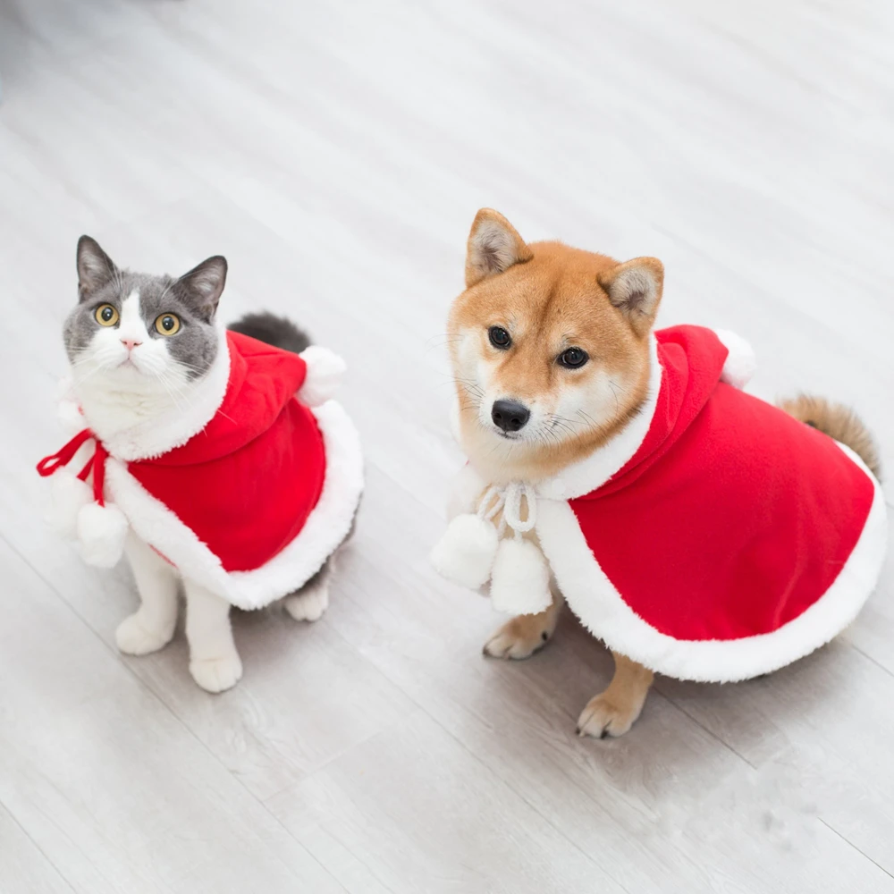 

Pet Red Christmas Cloak Cat Dog Cloak Red Hat Costume Dress Up Cosplay Clothes New Year Accessories Festival Suit Decoration