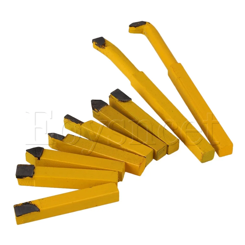

9pcs Iron Lathe Brazed Carbide Turning Tool Bit 10mm Square Shank Yellow