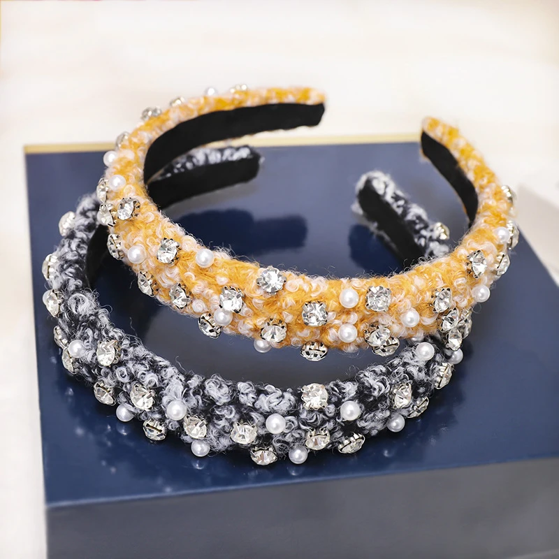 Levao Boutique повязка на голову с жемчугом и стразами для женщин аксессуары для волос модная лента для волос из овечьей шерсти ободок для головы обруч для волос головной убор