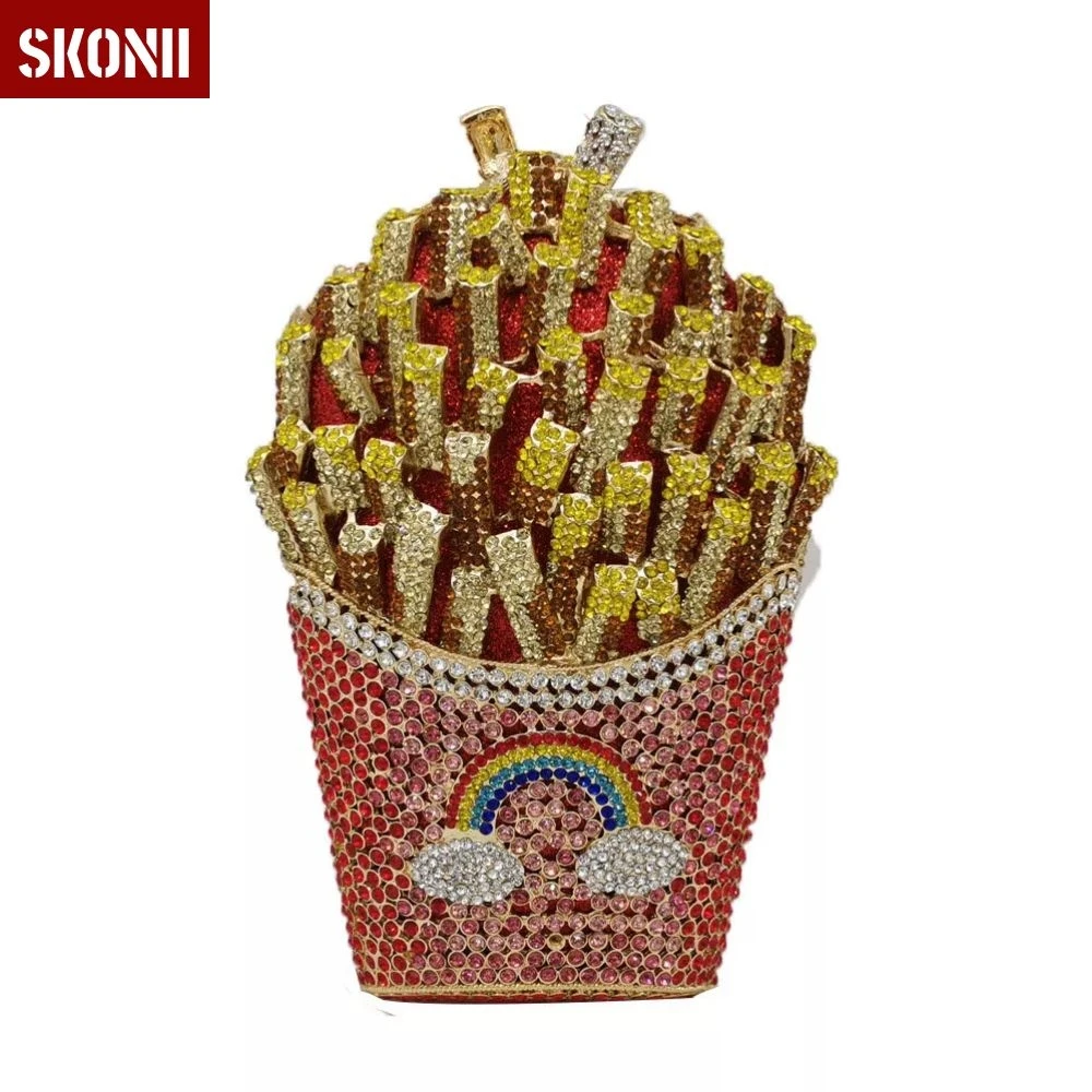 

SKONII French Fries Chips Clutch Bags Women Crystal Diamond Evening Handbag for Wedding and Party