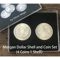 morgan dollar shell and coin set 4 coins 1 shell magic tricks stage close up magia coin appear magie illusion gimmick props