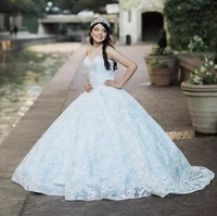 new 2022 light blue quinceanera dress for sweet 15 year ball gown sexy sweetheart backless corset back long masquerade dresses