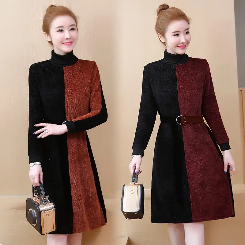 L 5XL Осень Зима Плюс Размер вязаное платье Женский Большой размер Повседневная