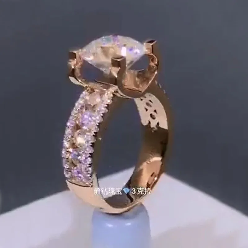 New 2 Carat 18K Rose Gold Ct Moissanite Diamond Ring Women Luxury Wedding Party Engagement Anniversary 8.5mm | Украшения и