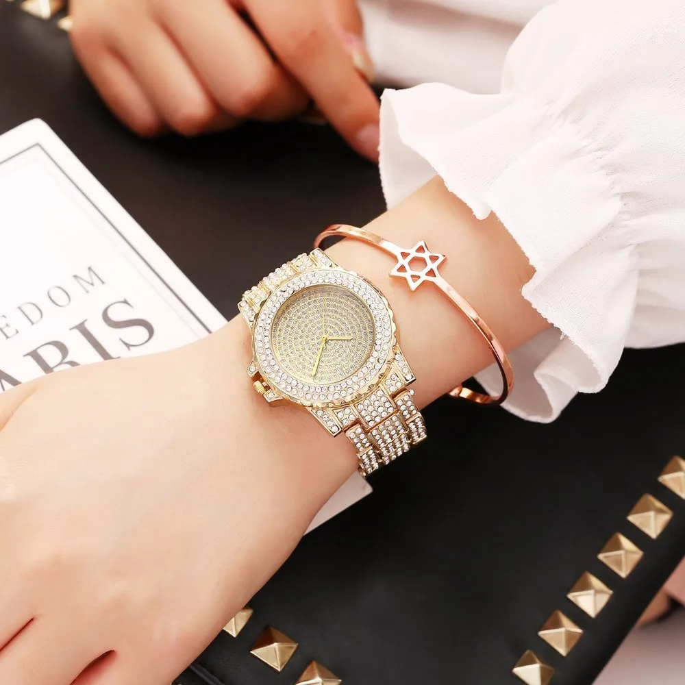 

Hot Sale Women Stainless Steel Full Diamond Wrist Watches Casual Luxury Ladies Quartz Watch Clock Relogio Feminino Dropshipping