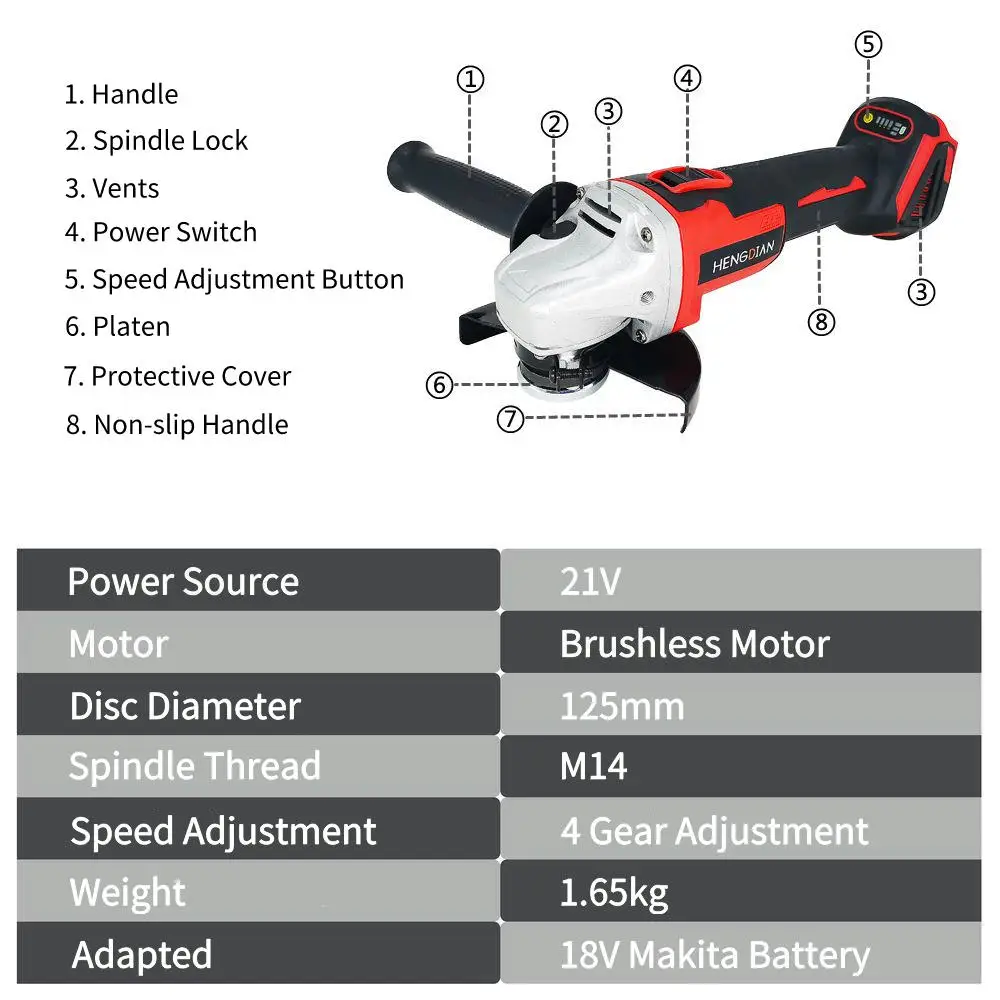 125 мм бесщеточная беспроводная ударная угловая шлифовальная машина