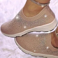 2021 fallwinter new diamond studded flying knit sneakers womens plus size casual womens shoes size 43 womens flat shoes