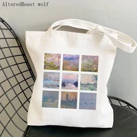 women shopper bag soft monet collage printed kawaii bag harajuku shopping canvas shopper bag girl handbag tote shoulder lady bag