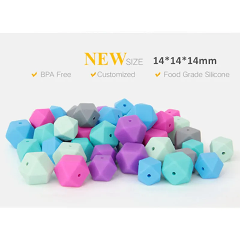 Chenkai-Cuentas de mordedor hexagonales de silicona para beb&eacute;, chupete infantil sin BPA, joyer&iacute;a sensorial, juguete de regalo, 14mm, 10 Uds.-1