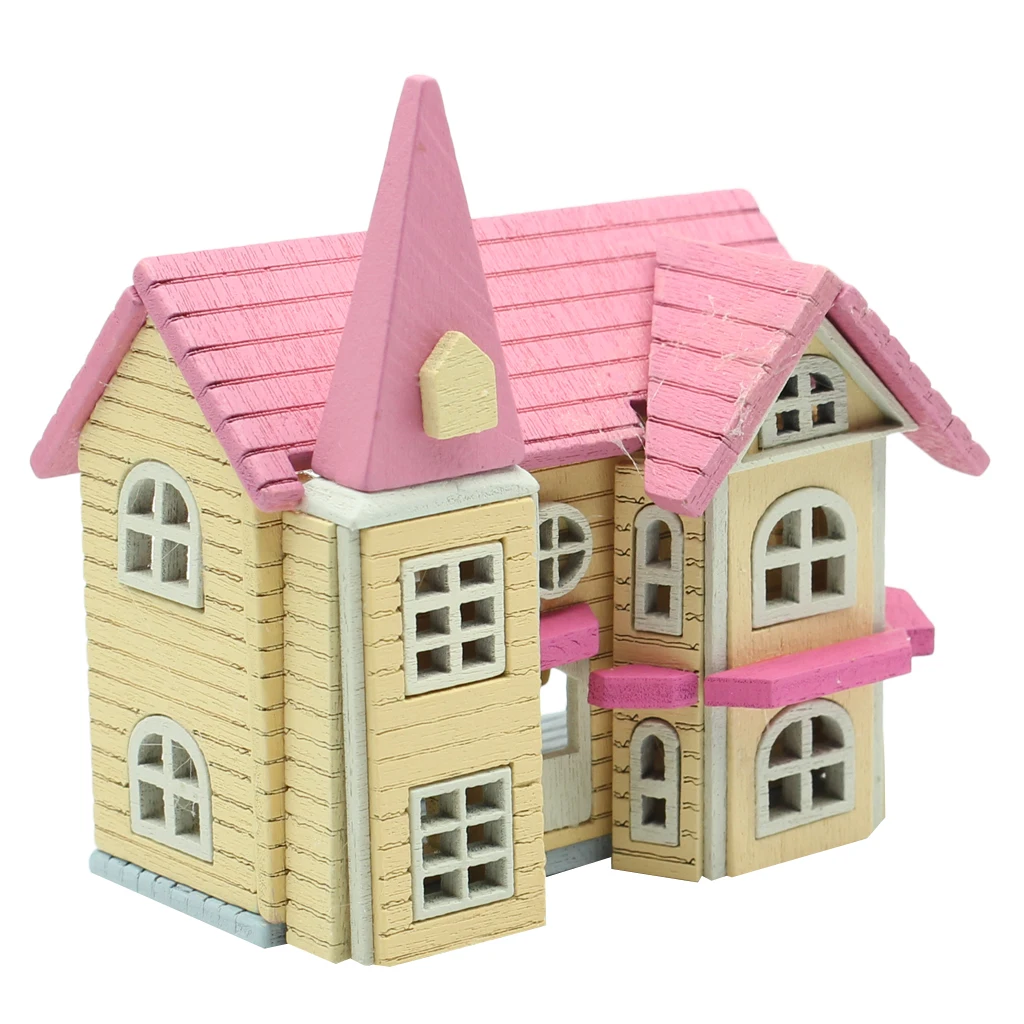 Pink 1/12 мини-домик, деревянные поделки для DIY игрушек, аксессуары для кукольного домика, миниатюрный набор для рукоделия, сказочный садовый декор - Цвет: Pink