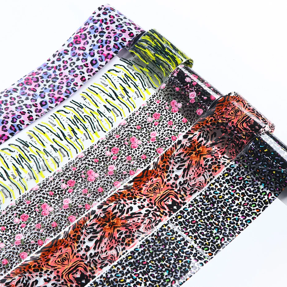 10 рулонов/коробка наклейки из фольги для ногтей леопардовый узор переводные