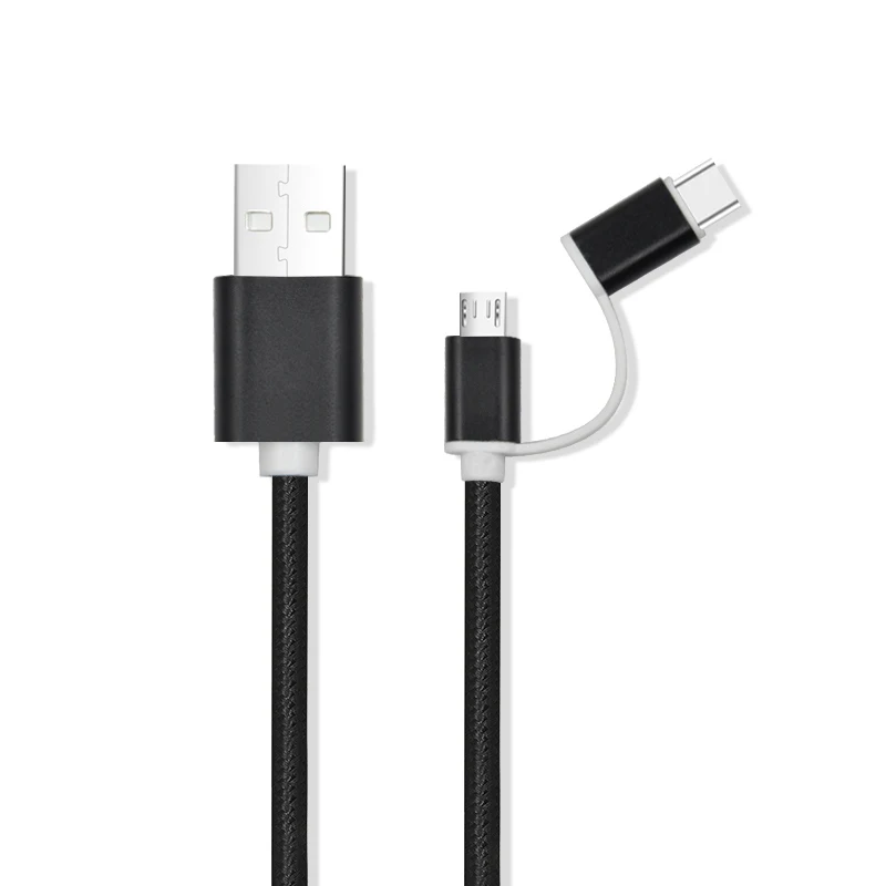 Swalle 2 в 1 вязаный usb кабель micro usb c кабель быстрое зарядное устройство 2A usb кабель для передачи данных для iPhone 11 XR andriod кабель для мобильного телефона - Цвет: Black Micro Type C