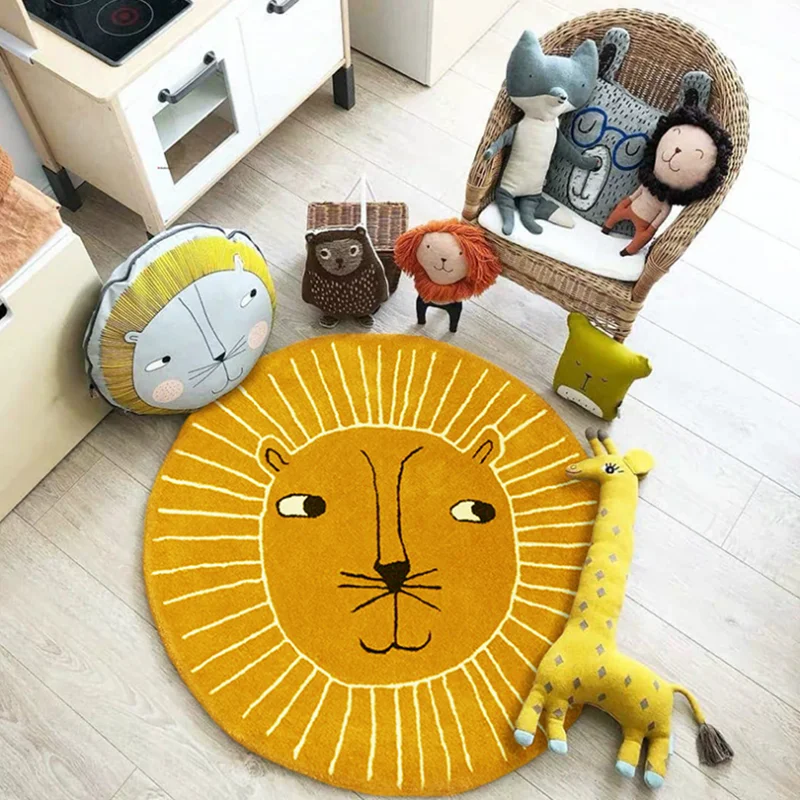 

100cm Baby Play Mats Crawling Carpet Kids Room Floor Rugs Round Cartoon Rabbit Lion Cotton Game Pad Playmat Children Room Decor