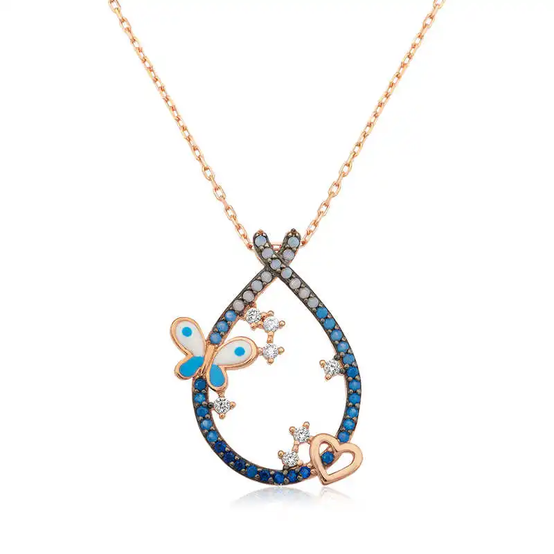 

Silverlina Sterling Silver Heart And Butterfly Drop Necklace