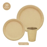 60pcs 20guests kraft paper tableware sets eco friendly disposable plates cups birthday party decration supplies