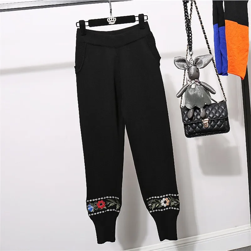 Осенне-зимний комплект из 2 предметов Женский вязаный свитер длинные штаны