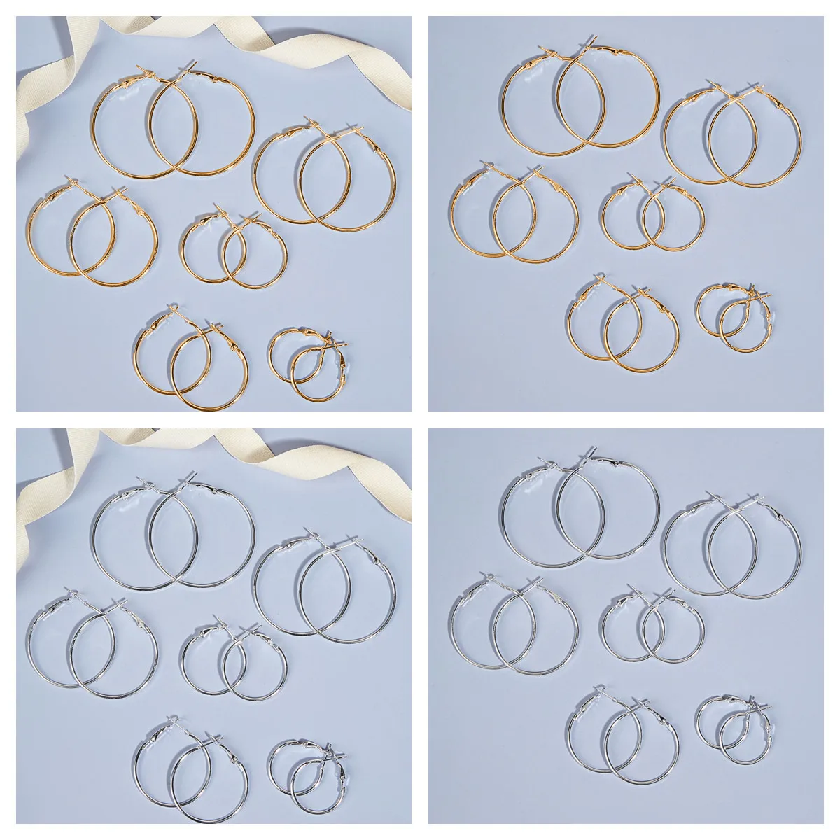 

Large Circle Earrings Simple Temperament S925 Silver Needle Classic Fashion Earrings Set pendientes aro pendientes