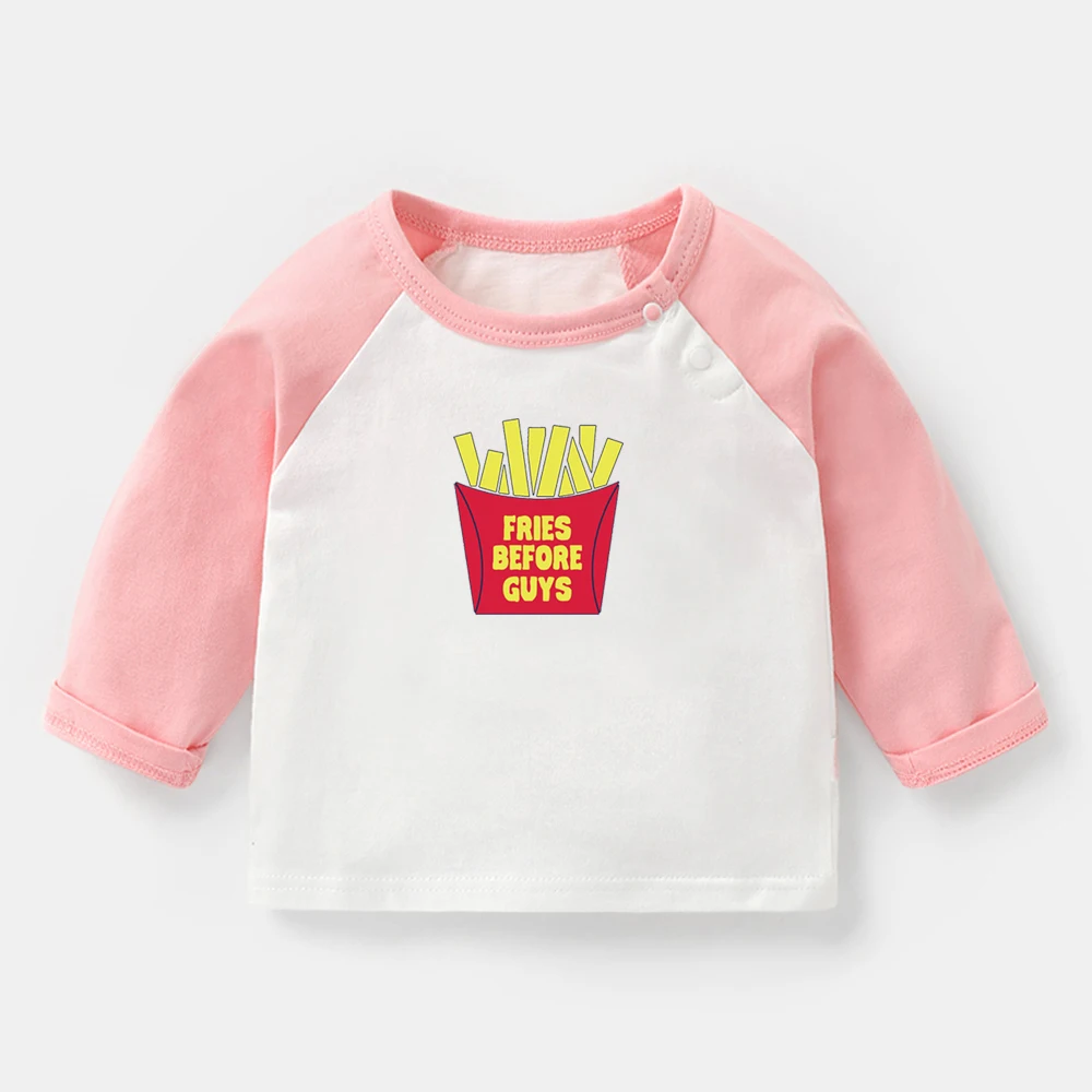 

Fries before Guys Love Fades Pizza Is Forever Popcorn Watermelon Newborn Baby T-shirts Toddler Raglan Color Long Sleeve Tee Tops