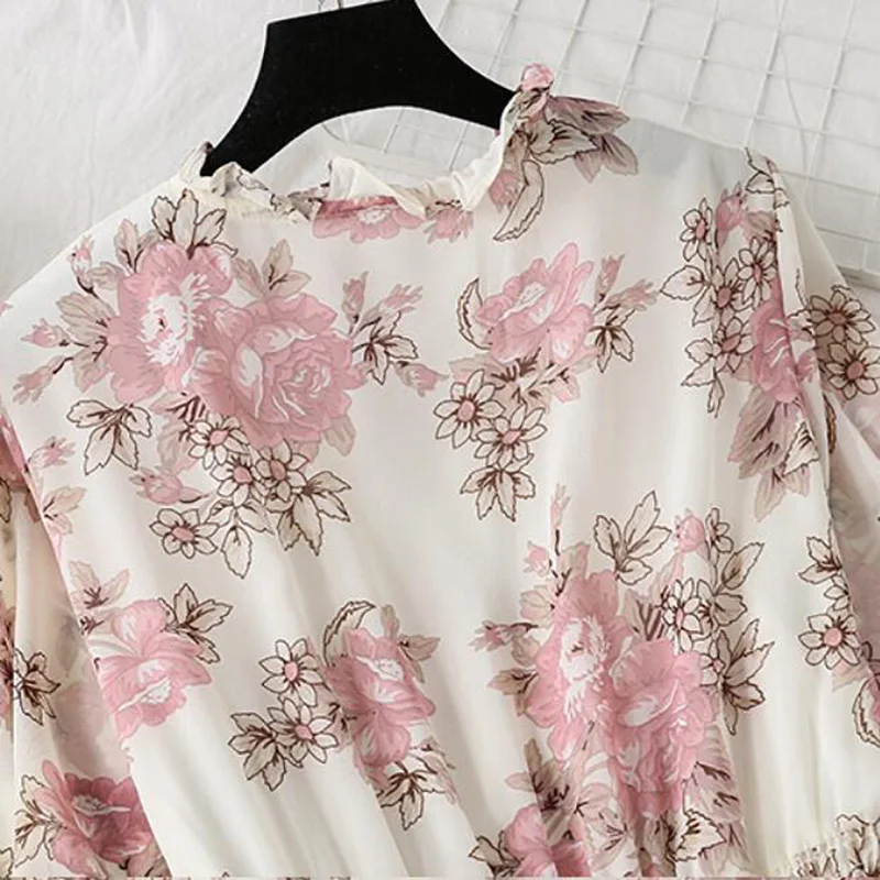 

Autumn Women Dresses Vintage Floral print Ruffles Flare Sleeve Chiffon Midi Dress Female Casual Party Long Sleeve Dress Vestidos