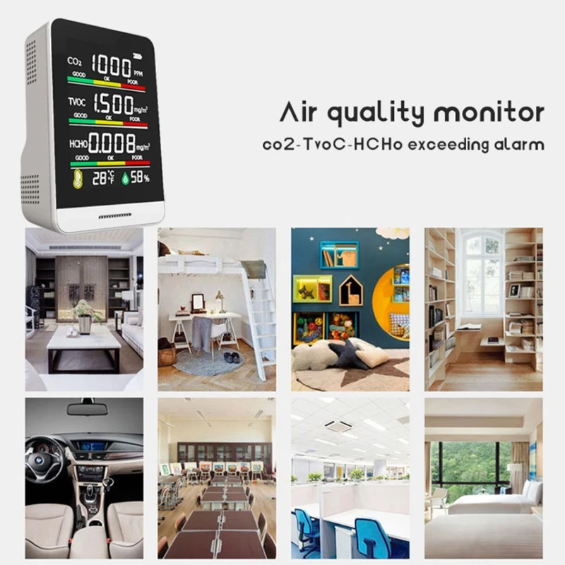 

CO2 Detector TVOC HCHO Temperature Humidity Detecting Tool Intelligent Home Life Desktop Indoor Air Quality Monitor