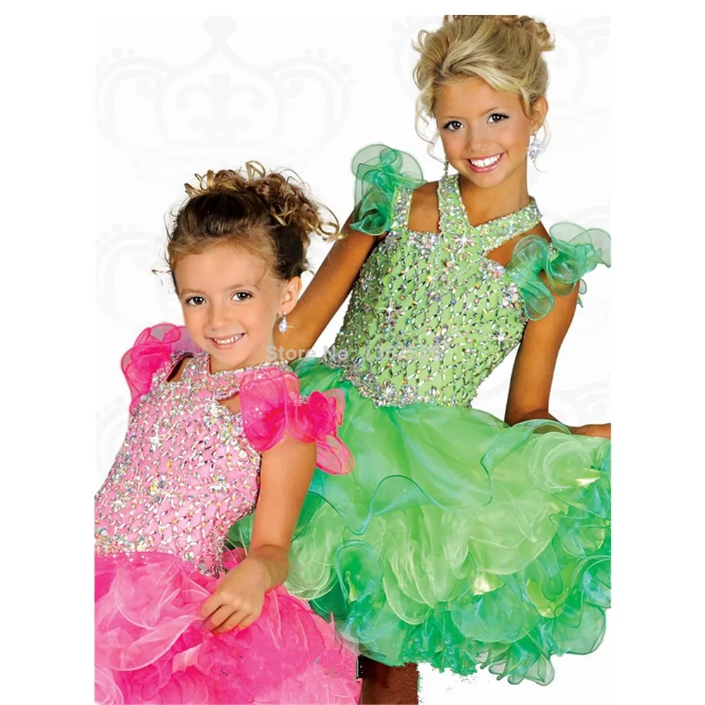 

Ruffle Halter With Straps Little Rosie Pageant Dresses Hot Sales Girl's Pageant Dresses Beads Sequins Organza Ribbon