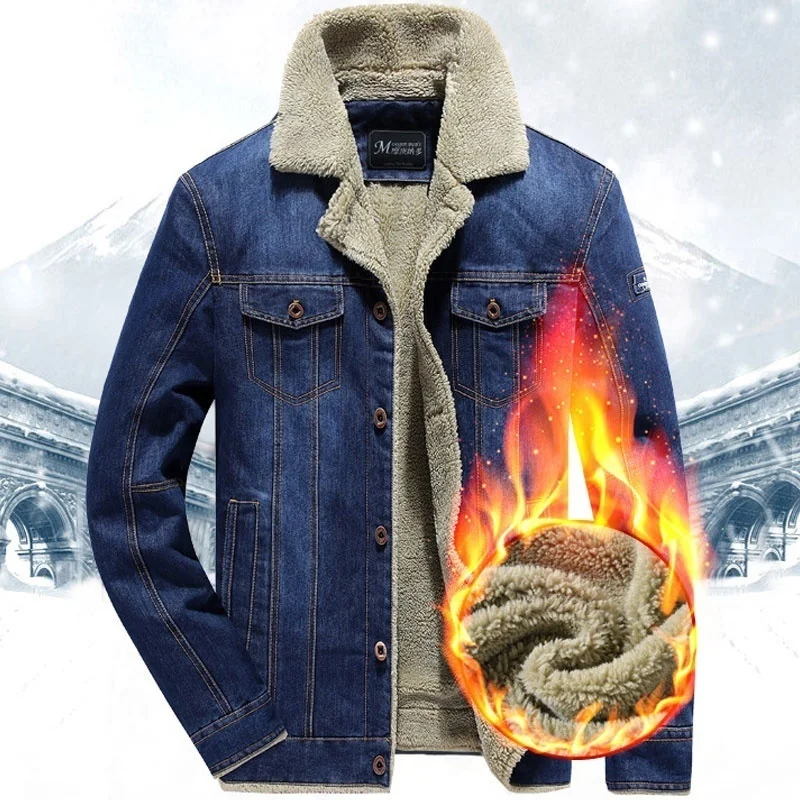 

Nice Winter Men Denim Jacket Mens Vogue Casual Jeans Jacket Man Warm Thick Denim Coat Male Fur Collar Bomber Coats Outerwear