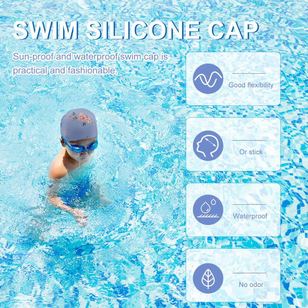 

1 Pc Waterproof Silicone Swim Cap Practical Sun-proof Printed Swimming Cap