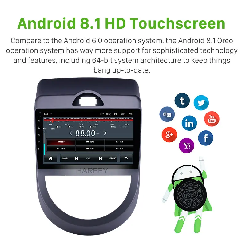 Harfey 2din автомобильный мультимедийный плеер Android 8,1 9 дюймов Автомобильный gps радио для 2010 2011-2013 Kia Soul с поддержкой AUX Carplay DVR SWC