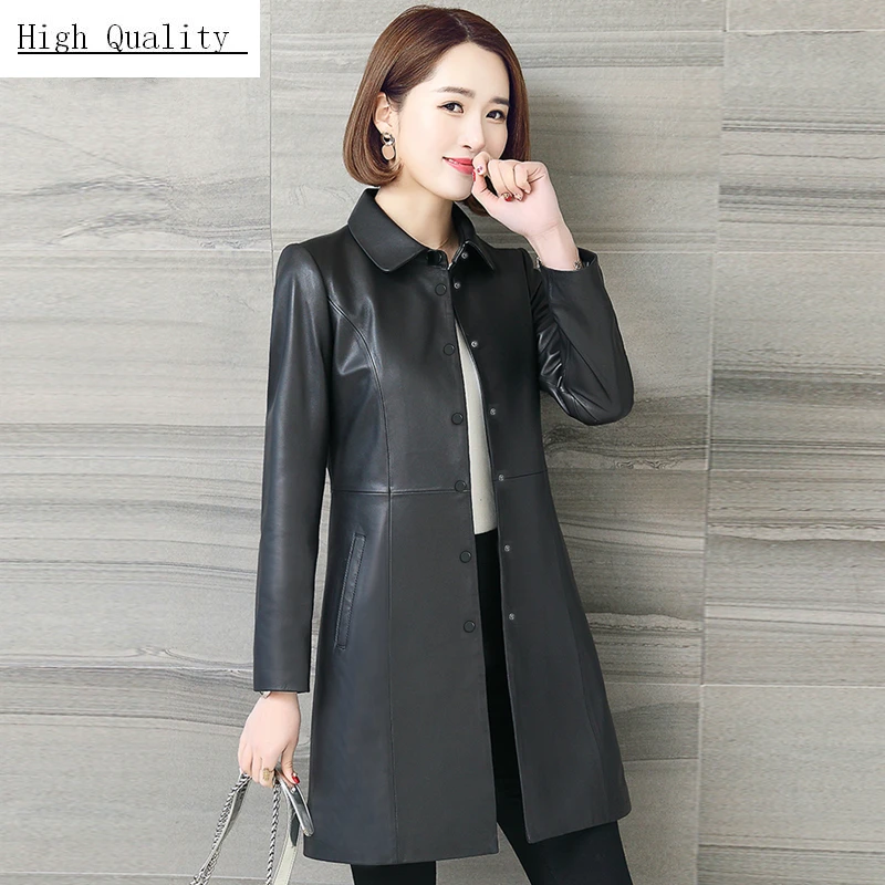 Натуральная овчина куртка женская натуральная кожа Тренч Женский Длинный весна