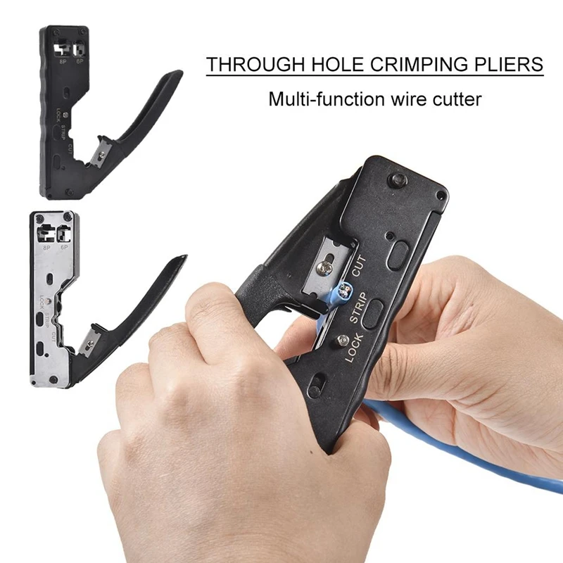 Network Cable Pliers Set, Rj45 Crystal Head Sheath Network Tool 6P, 8P Through Hole Wire Stripper Set